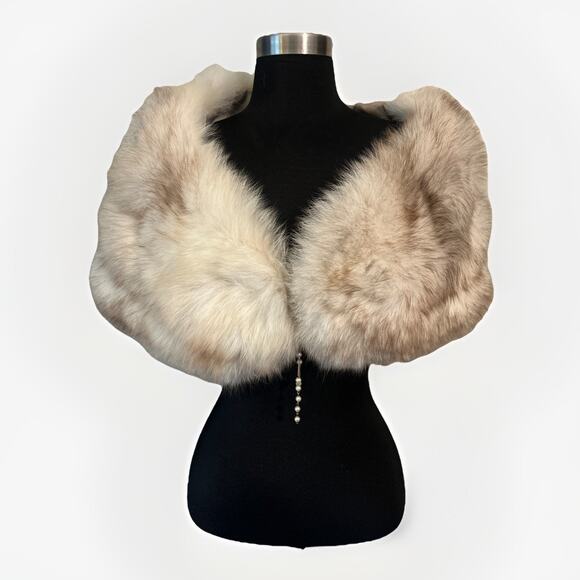 Vintage 1950's Hollywood White/Brown Fox Fur Shoulder Wrap Stole Garfinckel's - Picture 1 of 7